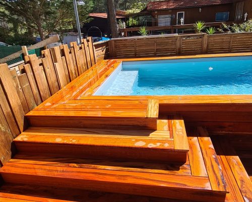 Terrasse bois Le Castellet 83330 - Tigerwood escalier en bois sur-mesure acces piscine en bois le castellet ms construction bois renovation